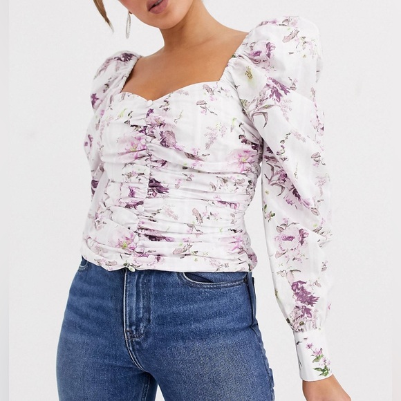 ASOS Rouch Front Top with Volume Sleeves - Picture 1 of 2